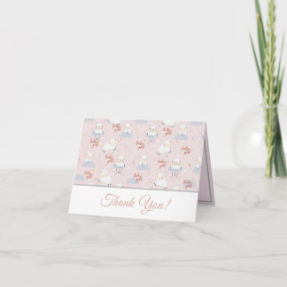 Fluffy White Sheep - Pink Background, Grey Accents Thank You Card