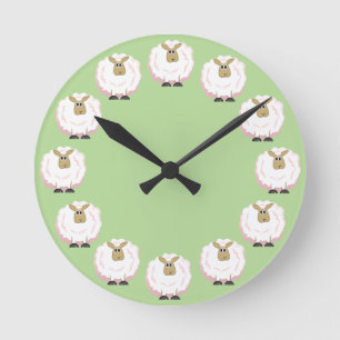 Fluffy White Sheep Round Clock