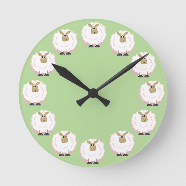 Fluffy White Sheep Round Clock (Front)