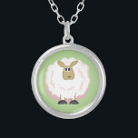 Fluffy White Sheep Silver Plated Necklace<br><div class="desc">A cute fluffy,  white,  cartoon sheep.</div>