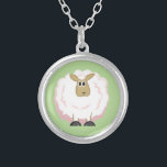 Fluffy White Sheep Silver Plated Necklace<br><div class="desc">A cute fluffy,  white,  cartoon sheep.</div>