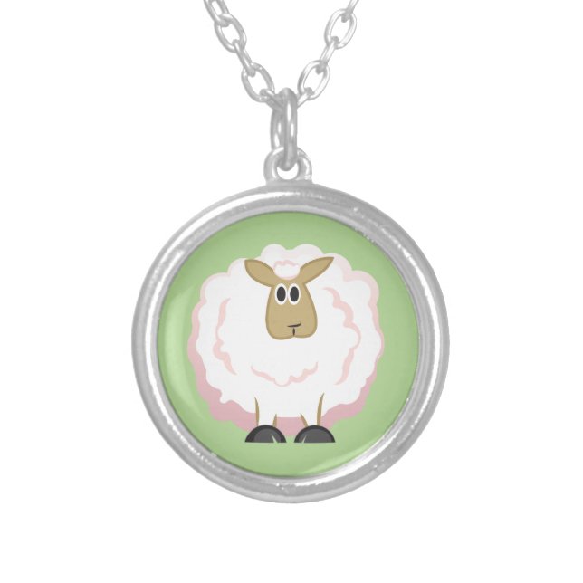 Fluffy White Sheep Silver Plated Necklace (Front)