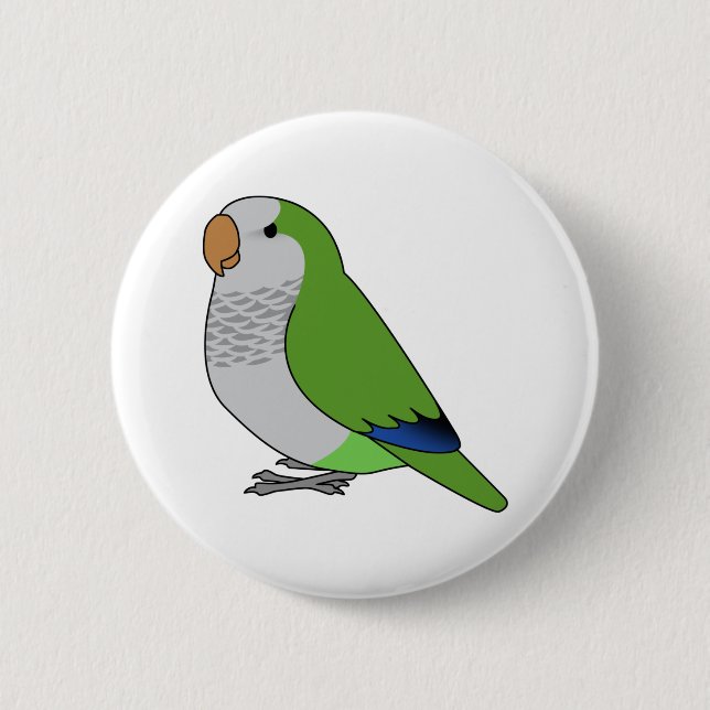 Fluffy wild green quaker parrot cartoon drawing button (Front)