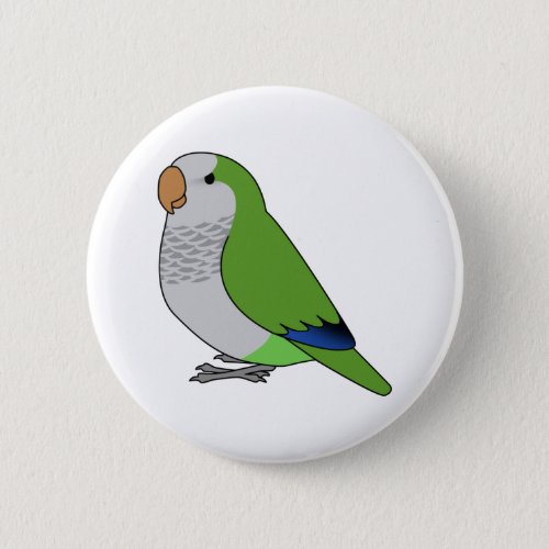 Fluffy wild green quaker parrot cartoon drawing button