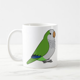Fluffy wild green quaker parrot cartoon drawing coffee mug
