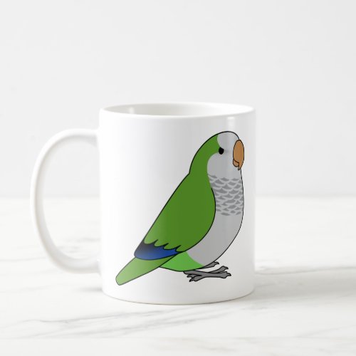 Fluffy wild green quaker parrot cartoon drawing coffee mug