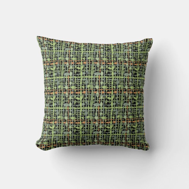 Fluffy Woven Graphic Fabric Green Throw Pillow (Front)