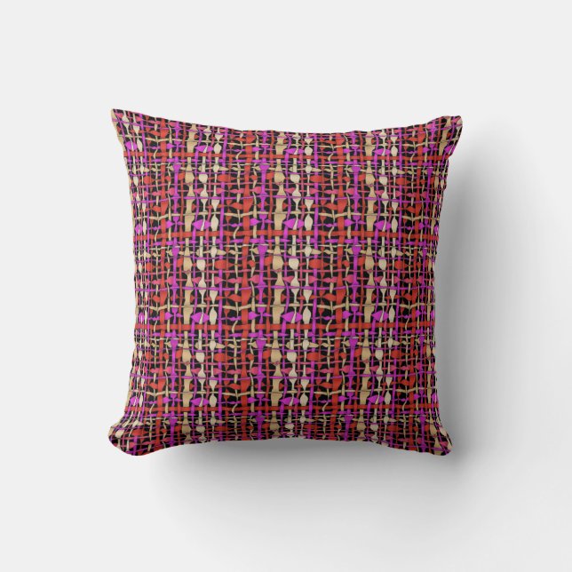 Fluffy Woven Graphical Fabric Red Throw Pillow (Front)