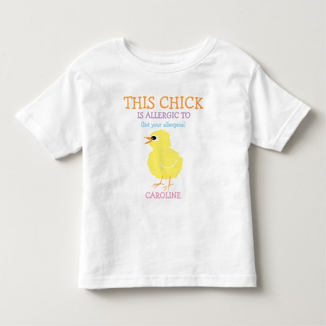 Fluffy Yellow Chick Personalized Allergy Alert Toddler T-shirt (Front)
