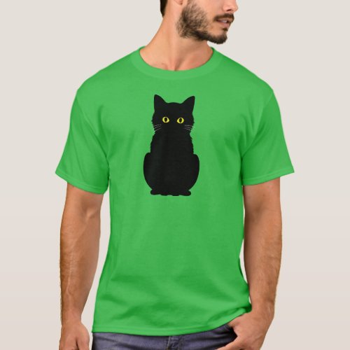 Fluffy Yellow_Eyed Black Cat Halloween  T_Shirt