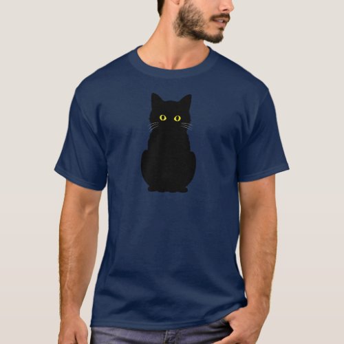 Fluffy Yellow_Eyed Black Cat Halloween  T_Shirt