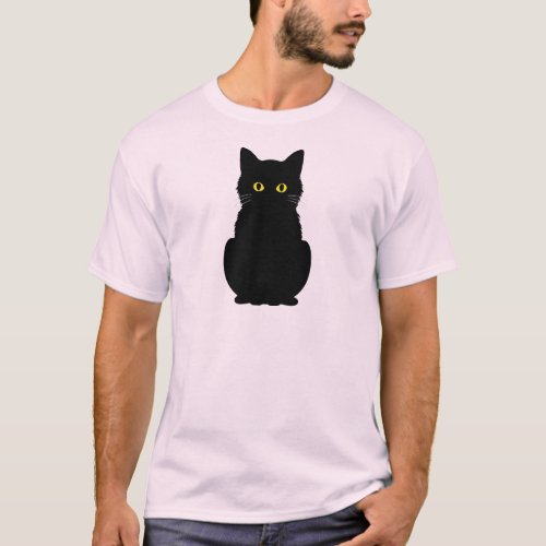 Fluffy Yellow_Eyed Black Cat Halloween  T_Shirt