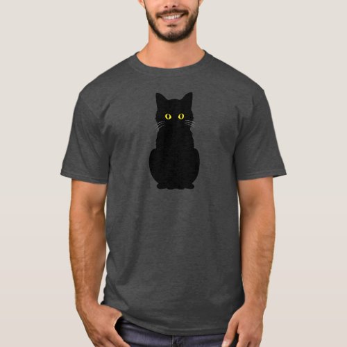 Fluffy Yellow_Eyed Black Cat Halloween  T_Shirt