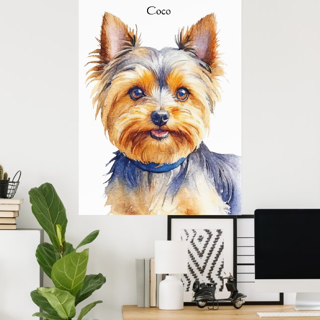 Fluffy Yorkshire Terrier Soft and Gentle Dog Art Poster (Home Office)