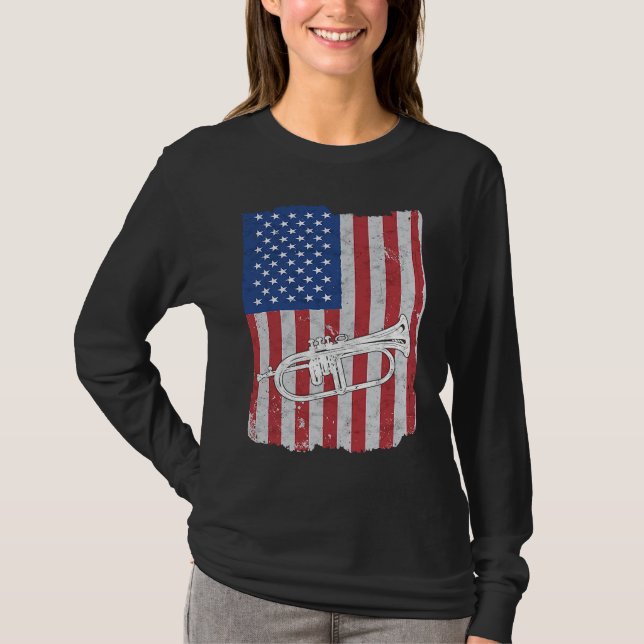 Flugelhorn USA Flag Flugelhorn Player T-Shirt (Front)