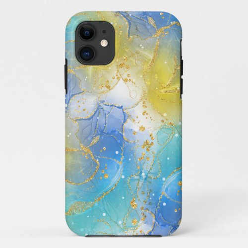 Fluid Abstract Alcohol Ink Gold iPhone 11 Case