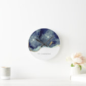 Fluid Abstract Alcohol Ink Gold Navy Glitter Round Clock (Home)