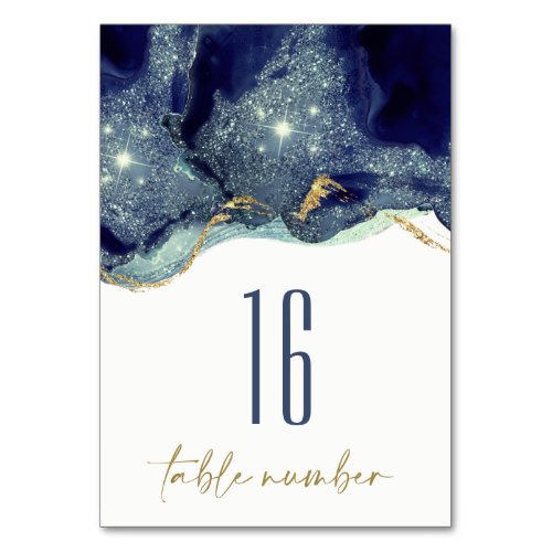 Fluid Abstract Alcohol Ink Gold Navy Glitter Table Number