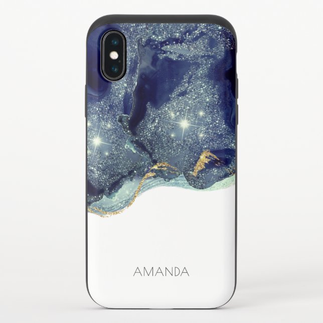 Fluid Abstract Alcohol Ink Gold Navy Glitter Uncommon iPhone Case (Back)