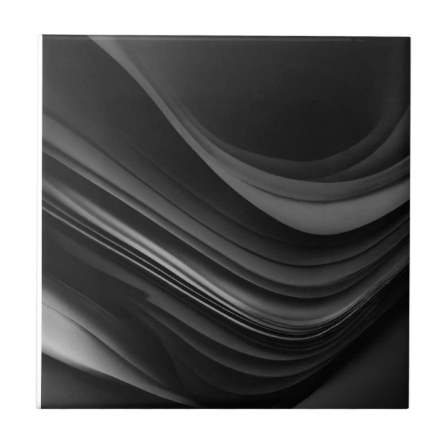  "Fluid Abstract Black and White Ceramic Tile" Ceramic Tile (Front)