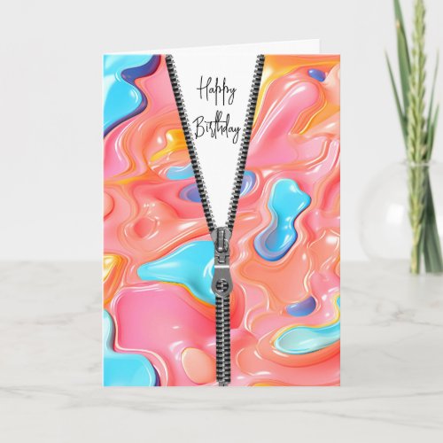 Fluid Abstract Design with Zipper for Birthday Card