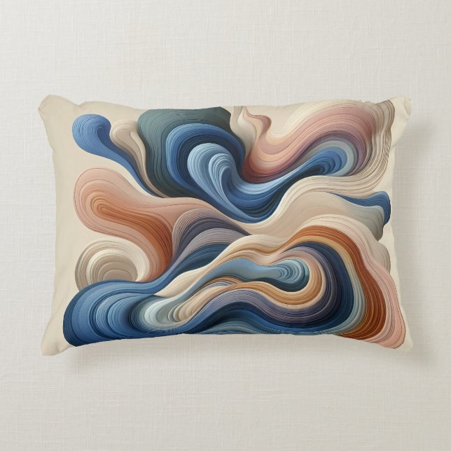 Fluid Abstract Flow – Earth & Blue Ribbon Art Accent Pillow (Front)