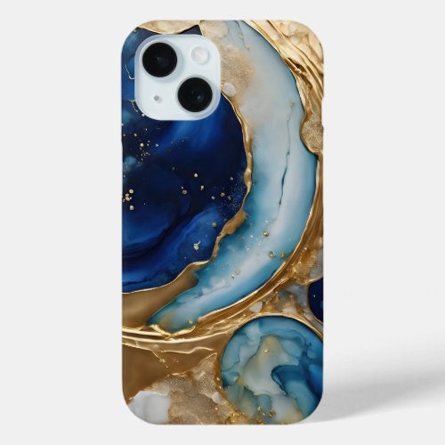 Fluid Abstract Gold_Navy Beach iPhone 15 Case