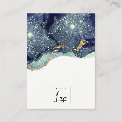 Fluid Abstract Gold Navy Glitter Earring Display Business Card