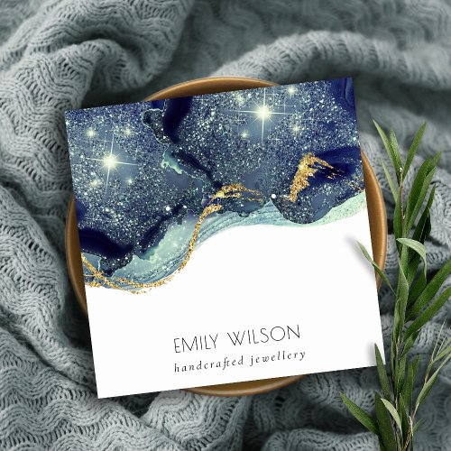 Fluid Abstract Gold Navy Glitter Earring Display Square Business Card