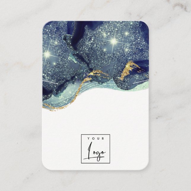Fluid Abstract Gold Navy Glitter Necklace Display Business Card (Front)