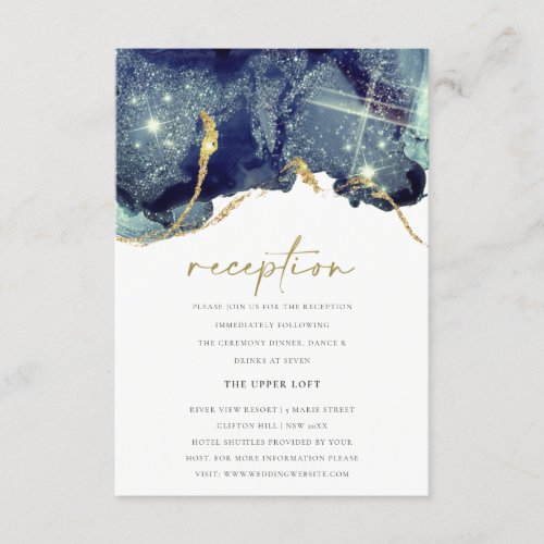 Fluid Abstract Gold Navy Glitter Wedding Reception Enclosure Card