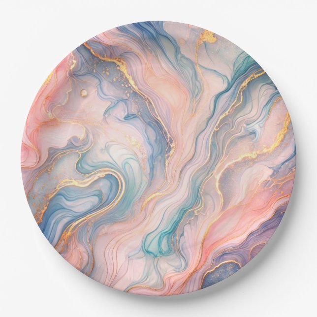 fluid abstract  in pastel blues paper plates (Front)