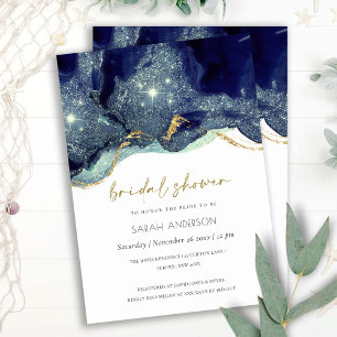 Fluid Abstract Navy Glitter Bridal Shower Invite