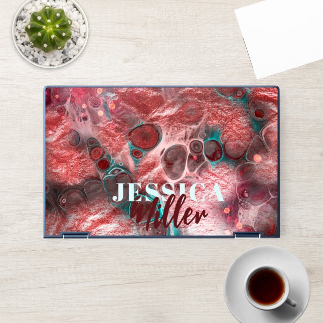 Fluid Abstract Red Teal Metallic Foil Name  HP Laptop Skin (Creator Uploaded)
