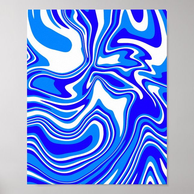 Fluid Abstract Swirl in Blue and White Poster (Front)