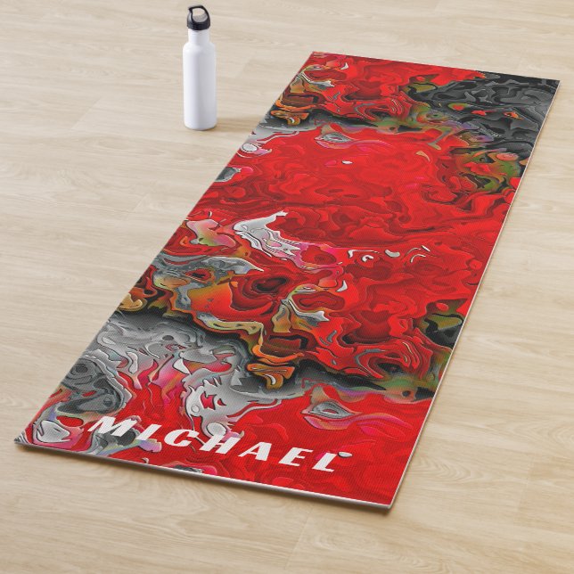 Fluid Abstract Swirls & Shapes Red & Gray Colorful Yoga Mat (In Situ)