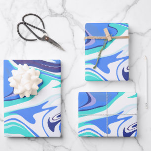 Fluid Abstract Waves in Blue and light Green Wrapping Paper Sheets