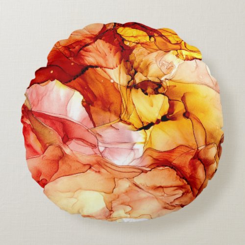 Fluid alcohol ink abstract art round pillow