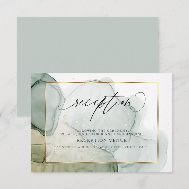 Fluid Alcohol Ink Chic Muted Shades of Green Invitation (Front/Back)