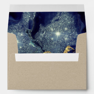 Fluid Alcohol Ink Navy Glitter Watercolor Wedding Envelope
