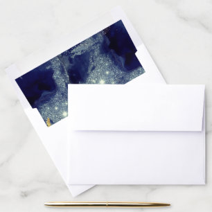 Fluid Alcohol Ink Navy Gold Glitter Wedding Envelope Liner