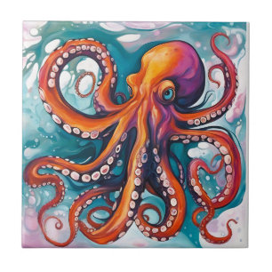 Fluid Art Abstract Octopus Ceramic Tile