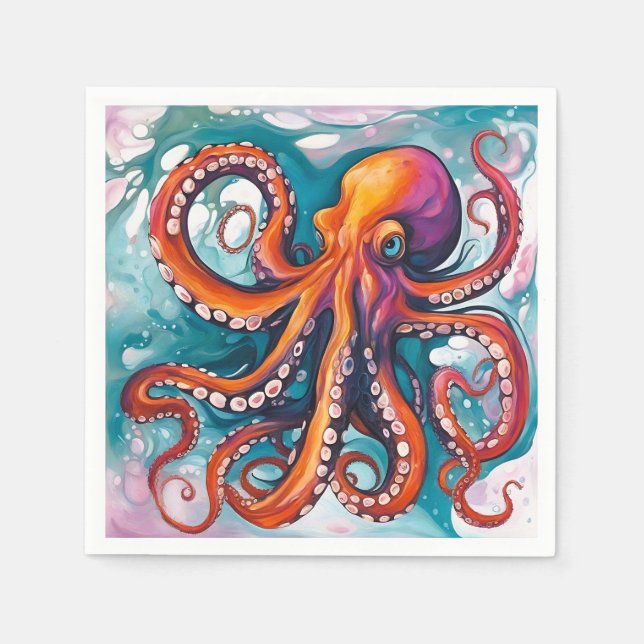 Fluid Art Abstract Octopus Napkins (Front)
