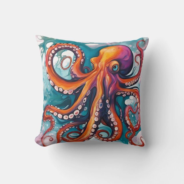Fluid Art Abstract Octopus Throw Pillow (Front)