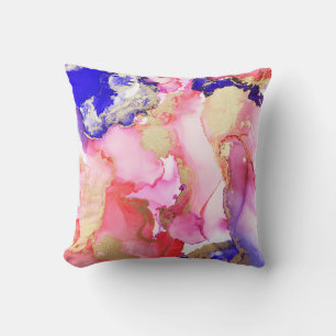 Fluid Art Abstract Pink Purple Gold Metallic Throw Pillow