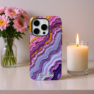 Fluid Art Amethyst and Gold iPhone 16 Pro Case