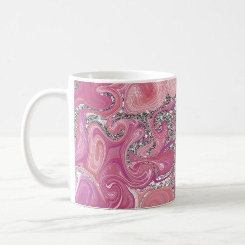 Fluid Art Chunky Glitter and Pink Marble Sublima Coffee Mug