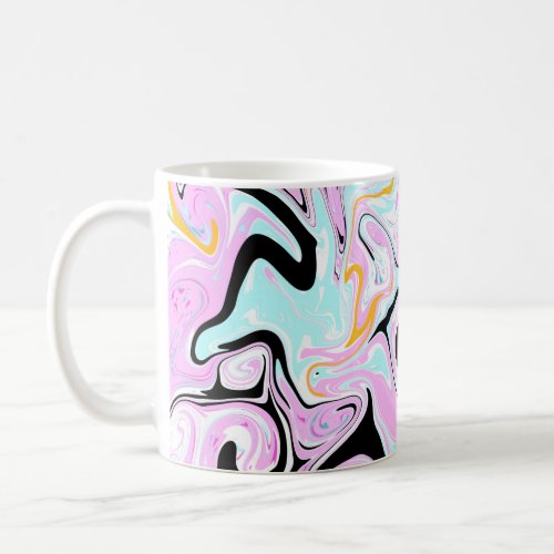 Fluid Art  Cotton Candy Pink Teal Black and Gold Coffee Mug