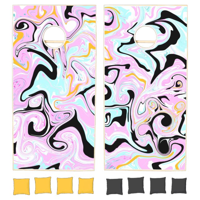 Fluid Art  Cotton Candy Pink, Teal, Black and Gold Cornhole Set (Set)