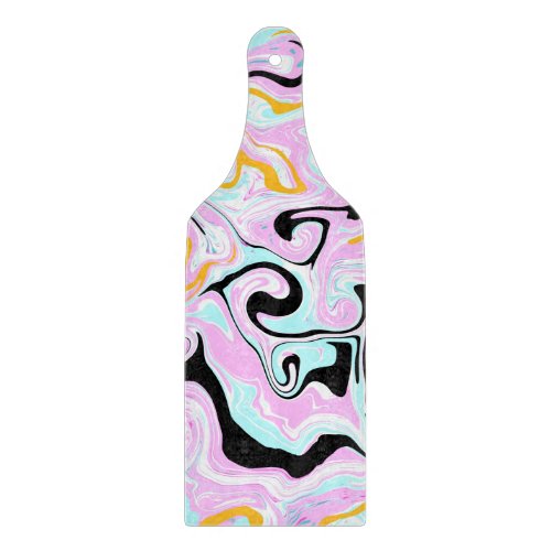 Fluid Art  Cotton Candy Pink Teal Black and Gold Cutting Board